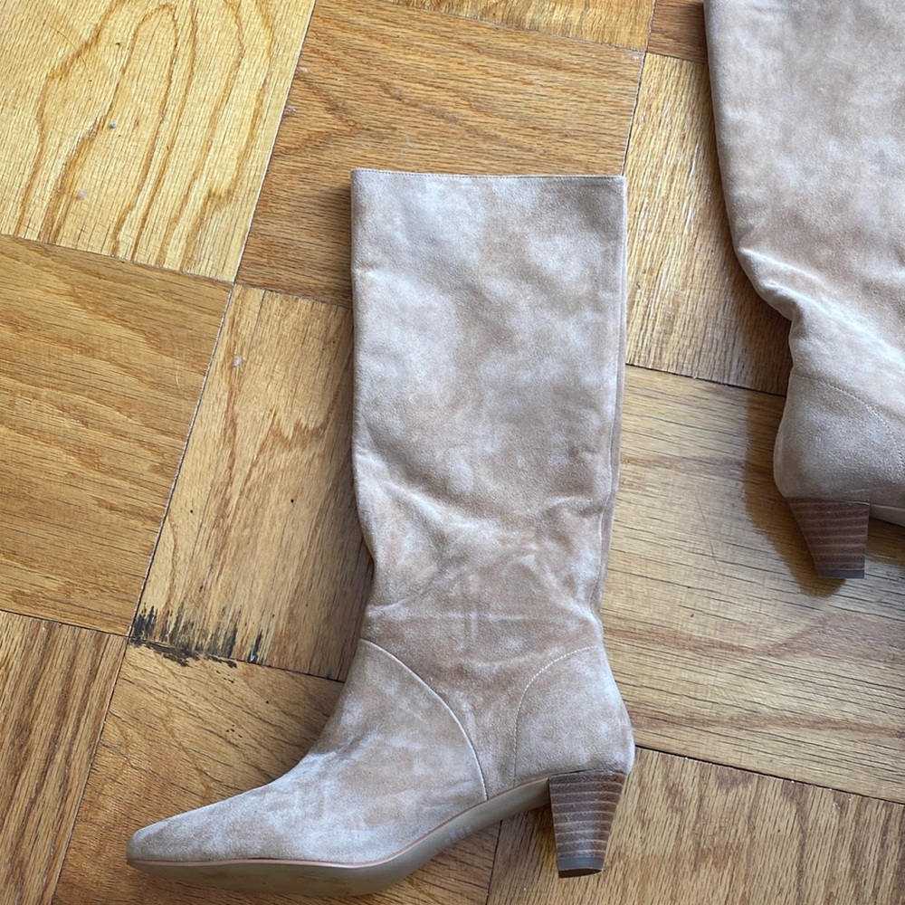 Size 6 light tan suede mid calf booties